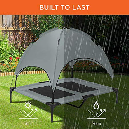 Best Choice Products 36in Elevated Cooling Dog Bed, Outdoor Raised Mesh Pet Cot w/Removable Canopy Shade Tent, Carrying Bag, Breathable Fabric - Gray - color: Gray, size: 36in