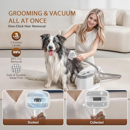 Dog Grooming Vacuum, Dog Grooming Kit, 3 Suction Modes Dog Brush Vacuum with 5 Pet Grooming Tools (Off-white) - color: Off-white