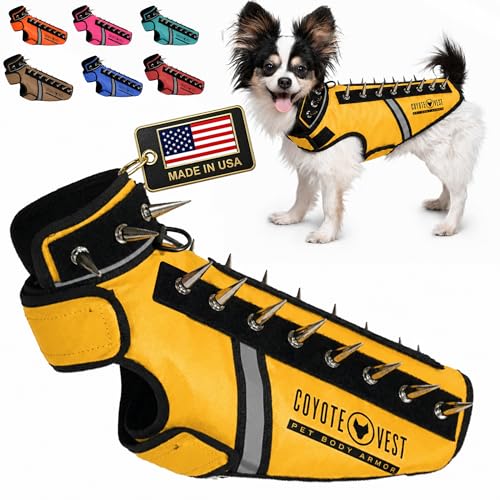 CoyoteVest SpikeVest Dog Harness | Stab-Resistant Protective Vest | Coyote Vest for Dogs | Defends Against Coyotes, Dogs, Birds of Prey | Reflective Safety, Made in USA (XS-Yellow) - color: Yellow, size: X-Small