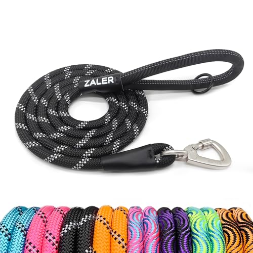 ZALER Rope Dog Leash, 4/5/6/10/15/20/30/50 Foot Reflective Dog Leashes with Carabiner, Heavy Duty Pet Lead for Large and Medium Dogs (5FT, Black) - color: Black, size: 5FT*1/2"