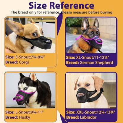 LUCKYPAW Dog Muzzle, Mesh Muzzle for Large Medium Small Dogs Allows Full Pant Drinking Mouth Cover to Prevent Biting Chewing Scavenging Adjustable Breathable (XS, Black) - size: XS-Snout:6.5-7.5"