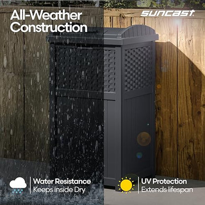 Suncast 33 Gallon Wicker-Style Hideaway Trash Can with Secure Latching Lid and Weather-Resistant Construction for Patio, Cyberspace Grey, Made in the USA - color: Cyberspace Grey