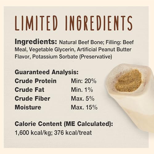 Cadet Stuffed Shin Bone, Long-Lasting Dog Chew Bones for Aggressive Chewers, High Protein Filled Bone Dental Chew for Dogs, Peanut Butter Flavor Filling, 3-4" for Small Dogs, 3 Pack - size: 3 Count (Pack of 1)