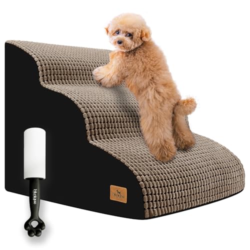 Dog Stairs for Bed 15.8'' H, 3 Step Dog Ramp for Small Dogs and Cats, Curved Dogs Steps for Sofa Couch or Chair, Portable Pet Stairs for High Bed Climbing, Non-Slip Balanced Pet Step Indoor, Brown - color: Brown, size: 22.4 X 15.8 X 15.8