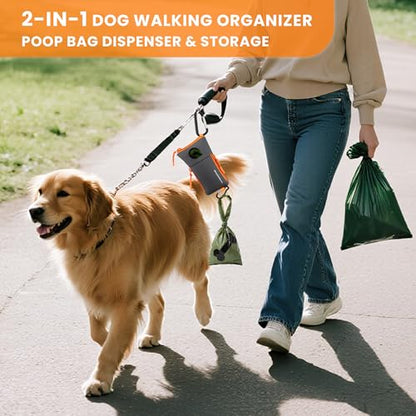 Dog Poop Bag Holder for Leash with 2 Waterproof Storage Pouches, Carabiner Clip, Zipper Soft Doggy Pouch for Pet Waste Bags, Dog Walking, Training, Travel (Grey) - color: Grey