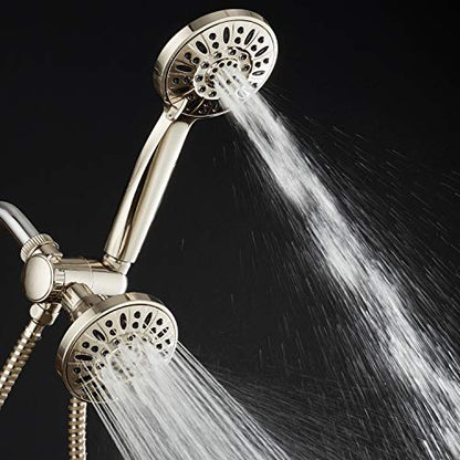 AquaDance Brushed Nickel Premium High Pressure 48-setting 3-Way Combo for The Best of Both Worlds – Enjoy Luxurious 6-setting Rain Shower Head and 6-Setting Hand Held Shower Separately or Together - color: Brushed Nickel