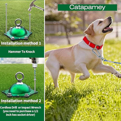 Catapamey Dog Tie Out Cable and Stake for Yard,with 2x20 FT Heavy Duty Cables(up to 200lbs),360° Swivel Dog Run Anchors- No Tangle,Ideal for Outdoor Camping - size: dog stake /2x20ft/200lbs