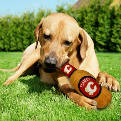 Pets First NHL Calgary Flames Beer Bottle Plush Dog & Cat Toy- Cutest Stadium SODA Bottle Snack Plush Toy for Dogs & Cats with Inner Squeaker & Beautiful Hockey Team/Logo - color: Calgary Flames, style: NHL Beer Bottle Toy