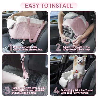 PETSFIT Cat Car Seat, Portable Console Dog Car Seat with Safe Protective Hooks, Luxury Pet Car Seat Includes Safety Leash and Storage Pocket for Pets Up to 9 lbs (Pink) - color: Pink