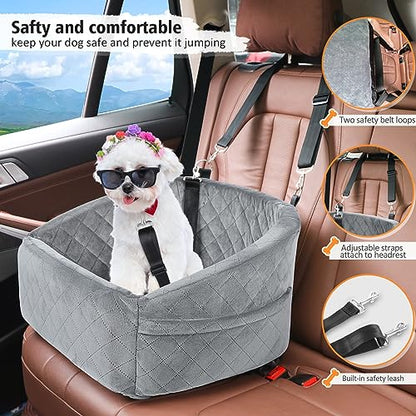 NEEZUKAR Dog Car Seat for Small Dogs,Detachable Washable Dog Booster Seat for Medium Dogs Under 30lbs, Pet Car Seat Travel Bed with Storage Pockets and Dog Safety Belt (Grey) - color: Grey