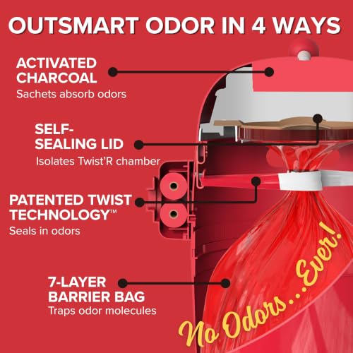Red Rocket Doggy Twist'R Large Waste Disposal System, Dog Poop Trash Can | Odor Control, Indoor/Outdoor, Holds Up to 17 Lbs, Includes 2 Size #2 Odor Blocking Bags, 2 Charcoal Sachets, 60 Poop Bags