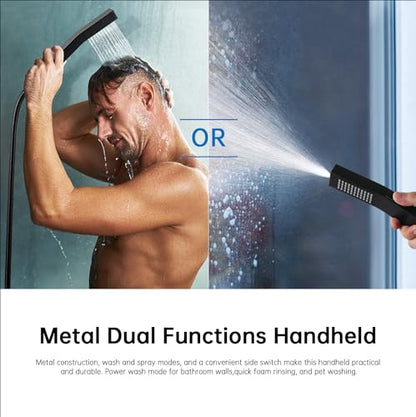 G-Promise All Metal 10 Inch Rain Shower Head with Power Wash Mode Handheld Spray Combo, Pause Setting 3-way Diverter, Full Body Coverage Waterfall Showerhead, Luxury Bathroom Upgrade (Matte Black) - color: Matte Black, size: 10 Inches