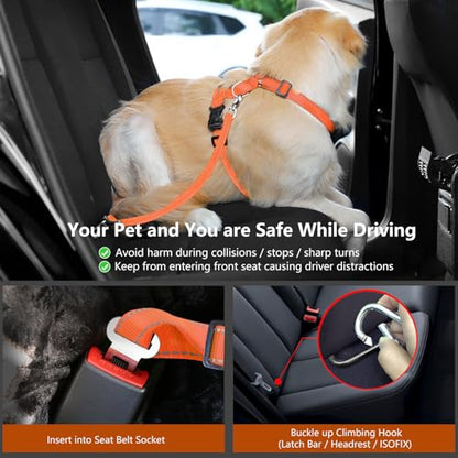 VavoPaw Dog Seat Belt Harness for Car, Dog Car Harness Adjustable Mesh Breathable & Dogs Seatbelt Safety Tether with Elastic Bungee for Small Medium Large Pets(Orange, M)