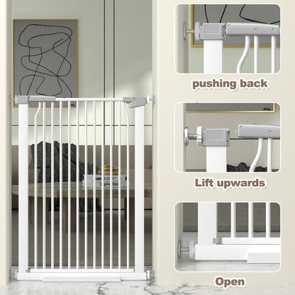 41" Extra Tall and Wide Baby Gate, 65.8-68.5'' Wide Pet Cat Gate for Doorway, Extra Wide Pressure Mounted Child Door with Expansion Kit, Metal Safe Gate, Tall Dog Gate, White - size: 65.8-68.5''W