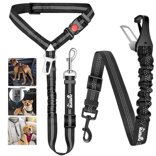 Lukovee Dog Seatbelt Leash for Cars, 2 Pack Pet Safety Car Seat Belt with Adjustable Buckle & Reflective Bungee, Connect Dog Harness in Vehicle Car Dogs Restraint Travel Daily Use (Black) - color: B-Black