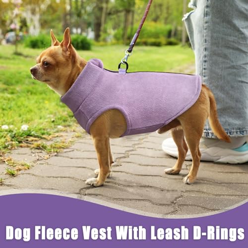 Idepet Dog Fleece Vest Sweater Zip Up Warm Pullover Dogs Jacket with D-Ring Leash Winter Cold Weater Coat Pet Sweatershirt Clothes Hoodie for Small Medium Dogs Boy Girl (Purple, XXS) - color: Purple, size: XXS