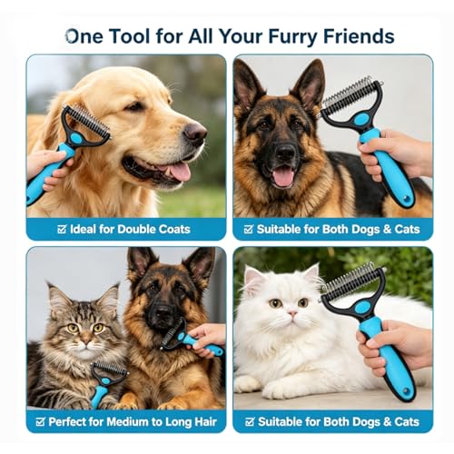 Whimsyard Dog Brush, Dual-Groom Pro All Pets Detangling Brush, Pet Pro Grooming Tool, Universal Detangling Comb for Dogs, Double-Sided Stainless Steel for Coat Care & Shedding Removal (Blue*2/L) - color: Blue*2/L