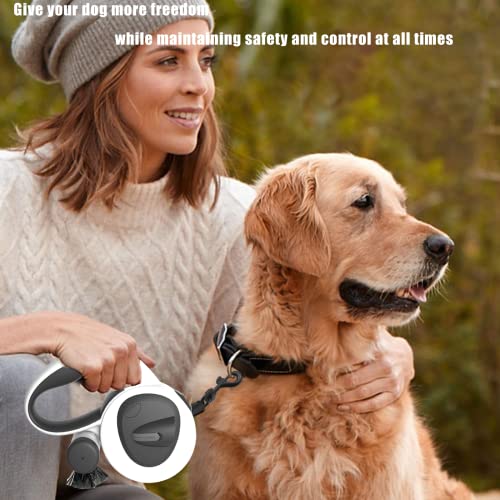 HCY&WLD Upgrade 4-in-1 Retractable Dog Leash with LED Light & Dispenser & Poop Bags, 16 ft Heavy Duty Dog Leash with Anti-Slip Handle for Dogs up to 66 lbs, 360° Tangle-Free, One Button Brake & Lock - size: Medium