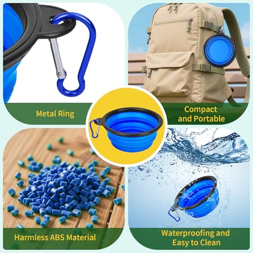 Foldable Dog Travel Bowls with Clasp for Traveling Hiking Walking Collapsible Dog Bowls Expandable Silicone Food Water Travel Bowl for Small Medium Dog Cat