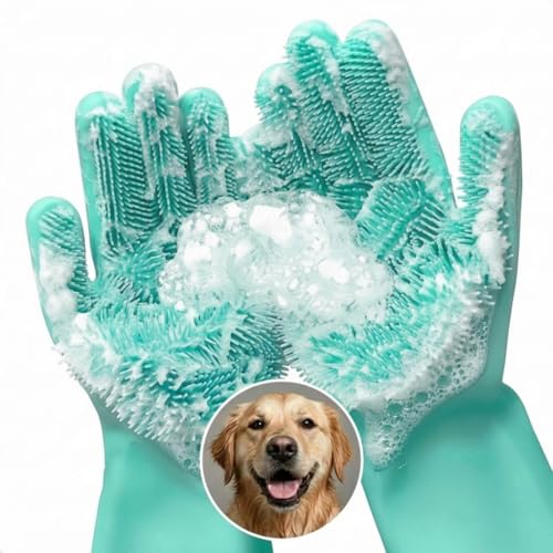 Cat & Dog Shampoo Gloves with 3000 Soft Bristles – 2-in-1 Dog Bath Gloves 11.6", Durable Silicone, Saves Shampoo | Massage, Grooming & Clean Wet or Dry – Made for Every Breed & Coat Style (Turquoise) - color: Turquoise