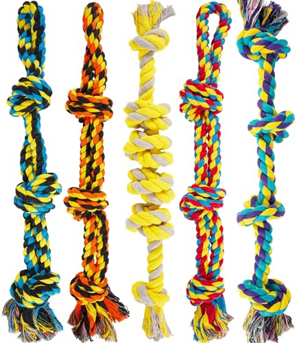 All Large Dog Rope Toys for Aggressive Chewers, 5 Nearly Indestructible Various Tough Rope Toys for Large and Medium Breed, 100% Cotton for Teeth Cleaning, Tug of War, No Small Type - color: 5 Packs