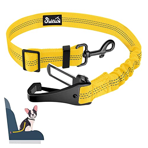 SlowTon Dog Harness, Adjustable Dog Seatbelt, 2 in 1 Latch Bar Attachment, Reflective Nylon Belt Tether, Yellow, 27.55in - color: Yellow