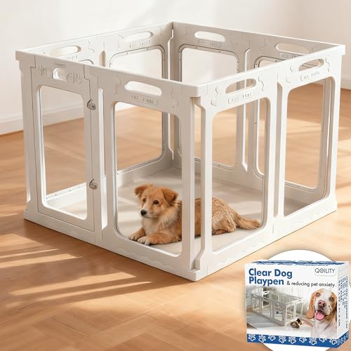 Tall Clear Dog Playpen Indoor, Expandable Size & Flexible Shape, Height 30 Inch, Ideal for Small & Toy Dogs, White - color: White, size: 30" Height