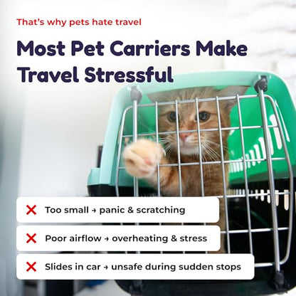 Premium Expandable Cat Carrier Backpack with Car Seat Belt Safety System – Rigid Frame Pet Carrier Backpack for Cats & Small Dogs up to 25 lbs – Breathable, Durable – Includes Bottle & Feeding Bowl - color: gray/green