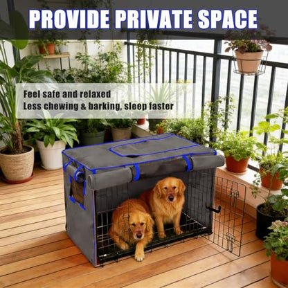 42-Inch Grey Dog Crate Cover – Light-Blocking Protective Cover with Roller Shades, Sound-Dampening Sunshade for Wire Kennels, Features Breathable Side Window (Cover Only) - color: Grey, size: 42.0"L x 28.0"W x 30.0"H