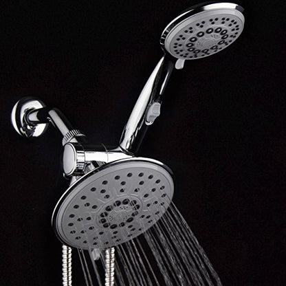 30-Setting 6 Inch Rain Shower Head with Handheld Shower Combo featuring Patented ON/OFF Pause Switch by Hydroluxe - Use Each Showerhead Separately or Both Together! Premium Chrome Finish - color: Gray Face