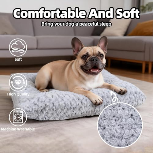 Dog Bed Medium Size Dog Deluxe Plush, Washable Medium Dog Beds, Indestructible Dog Crate Pad, Anti-Slip Soft Pet Bed, Comfy Kennel Pad for Large, Jumbo, Small, Medium Dogs, 29"x 21"-L, Light Gray - color: Light Grey, size: 29"L x 21"W x 3"Th