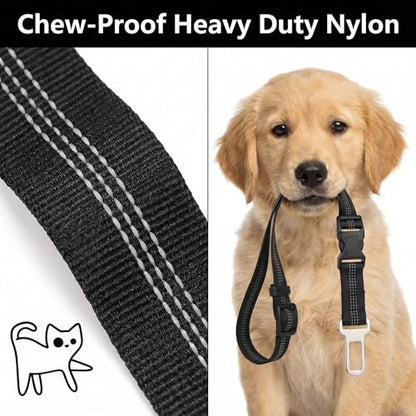 Heavy Duty Dog Seat Belt for Cars, 2-in-1 Chew Proof Pet Car Harness Tether with Headrest & Buckle, Elastic Bungee Pet Seat Belt for Truck Travel Accessories, Fits for Small Medium Large, Black
