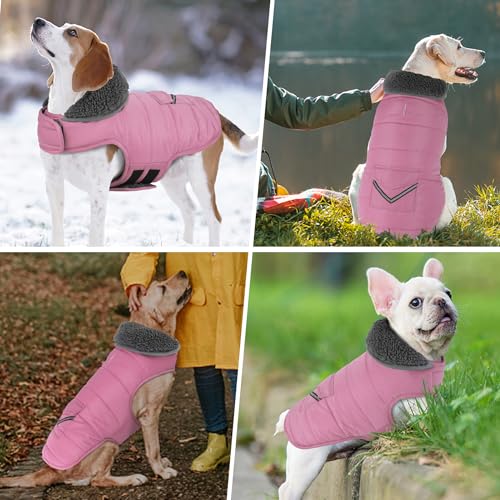 Petglad Dog Coat, Waterproof Dog Winter Jacket with Pocket, Reflective Adjustable Pet Snow Vest, Warm Cozy Fleece Sweater for Small Medium Extra Large Dogs - Light Pink, 3XL - color: Light Pink, size: 3XL(Chest Girth:33.9-42.9")
