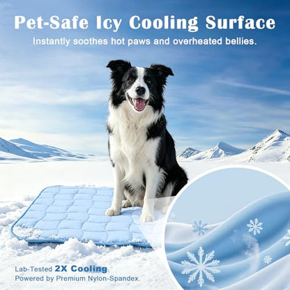 JOLLYVOGUE Cooling Mat for Dogs, 28" x 40" - Large Dog Cooling Pad, Wavy Quilted Kennels Bed with Non-Slip Base, Machine Washable Indoor Outdoor Summer Sleeping Dog Mat, Blue - size: Large: 28"x40"