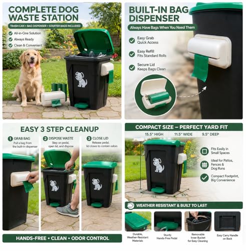 Outdoor Pet Waste Station with Lid, Removable Inner Bin, Hands-Free Pedal and Bag Dispenser