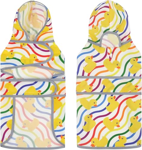 Dog Raincoat, Waterproof Dog Rain Jacket with Hood, Adjustable Rain Coat Poncho with Reflective Strips & Leash Hole for Large Medium Small Dogs Puppies, Lightweight Pet Clothes - color: Rainbow Ducks, size: X-Small