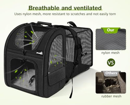 pecute Cat Backpack Breathable, Cat Carrier Backpack Expandable - color: Black, size: 12.6"L x 10.2"W x 16.5"H