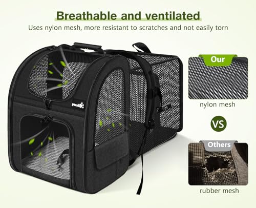 pecute Cat Backpack Breathable, Cat Carrier Backpack Expandable - color: Black, size: 12.6"L x 10.2"W x 16.5"H