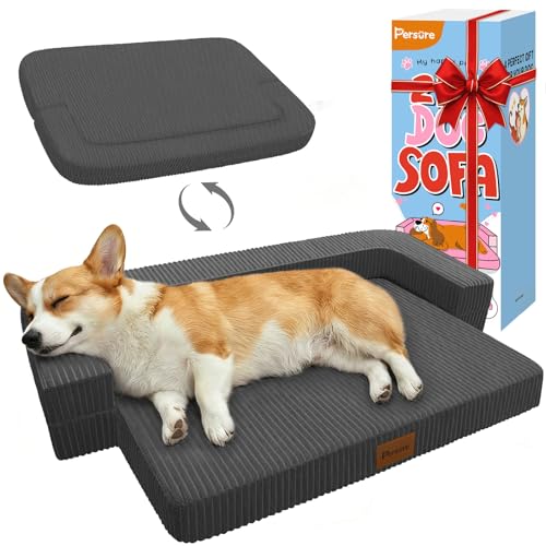 Persure Orthopedic Dog Bed for Medium Large Dogs, Waterproof Memory Foam Pet Couch Dog Sofa with 3-Sided Bolster, Adjustable Pillow, Non-Slip Bottom & Removable Washable Cover, Dark Grey, 36 inch - color: dark grey, size: Large