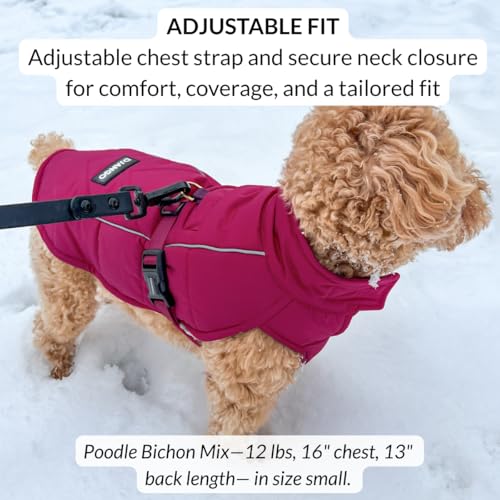 DJANGO Insulated Puffer Dog Jacket with Harness Hole – Warm, Water-Repellent Winter Dog Coat Small Dogs, Dachshunds, Puppies – Adjustable, Reflective Cold Weather Dog Apparel – Hibiscus Pink, Small - color: Hibiscus Pink, size: Small