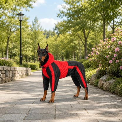 Lovelonglong Dog Hooded Raincoat, Large Dog Rain Jacket Poncho Waterproof Clothes with Hood Breathable 4 Feet Four Legs Rain Coats for Small Medium Large Pet Dogs Red L-XS - color: Red, size: L-XS (Medium Dog ~20lbs)