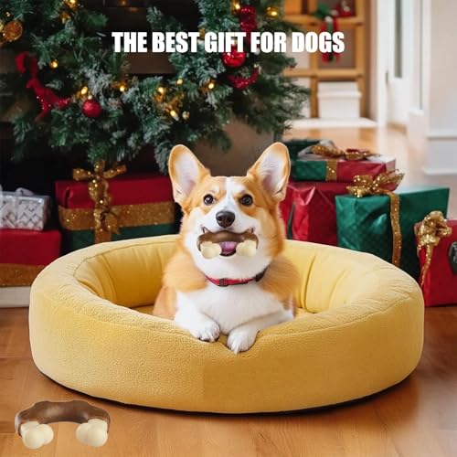 Durable Nylon Dog Bones, 2 Pack Dog Toys for Aggressive Chewers, Beef-Flavored U-Shaped Bone Chew Toys for Largel/Medium/Small Dogs, Teething and Boredom Relief - size: Large+Medium