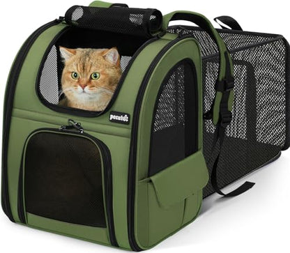 pecute Pet Backpack Expandable, Cat Carrier Backpack with Breathable Window - color: Geen, size: 12.6"L x 10.2"W x 16.5"H