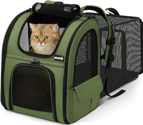 pecute Pet Backpack Expandable, Cat Carrier Backpack with Breathable Window - color: Geen, size: 12.6"L x 10.2"W x 16.5"H