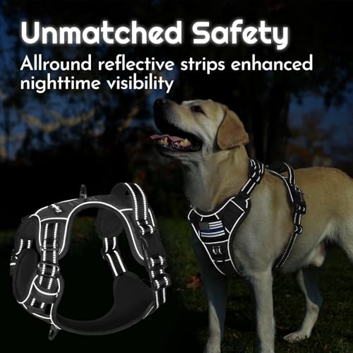 Eagloo Dog Harness for Large Dogs, Easy Wearing with 3 Quick-Release Buckles, Adjustable No Pull Pet Harness with MOLLE System, No Choke Reflective Vest with Control Handle, Black, XL - color: Black, size: X-Large