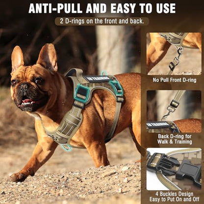 Tactical Dog Harness and Leash Set Medium Sized Dog,Heavy Duty No Pull Service Dog Vest and 10 Patches with Dog Seat Belt,Reflective Adjustable Pet Harness for Training Walking Hiking Camo M - color: Desert Camo, size: Medium