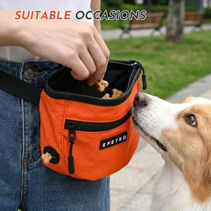 Dog Treat Pouch with Training Clicker, Treat Bag Fanny Pack with Magnetic and Zipper Closure Waterproof and Durable Treat Pouches for Pet Training Walking (Orange) - color: Orange