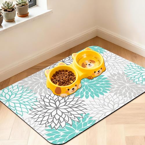 Pet Feeding Mat for Floors Waterproof Dog Mat for Food and Water Absorbent Quick Dry Non Slip mat for Cat Bowls - color: Turquoise, size: 24"L x 16"W
