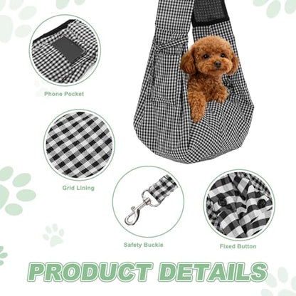 Dog Sling Carrier for Small Dogs and Cats Up to 16.5 Lbs, Breathable Texture with Pocket Pet Cross Body Shoulder Bag, (Black White, 1 Pcs) Intended for Outdoor Travel/Camp - color: Black White