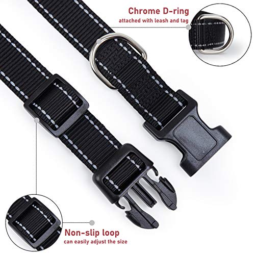 Reflective Dog Collar with Buckle Adjustable Safety Nylon Collars for Small Medium Large Dogs, Black L - color: Black, size: Large :Width 1",Neck 14-22"